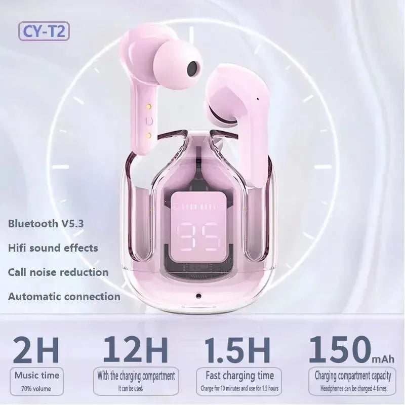 Auricolare Bluetooth Wireless T2 originale cuffie HIFI trasparenti LED Power Display digitale