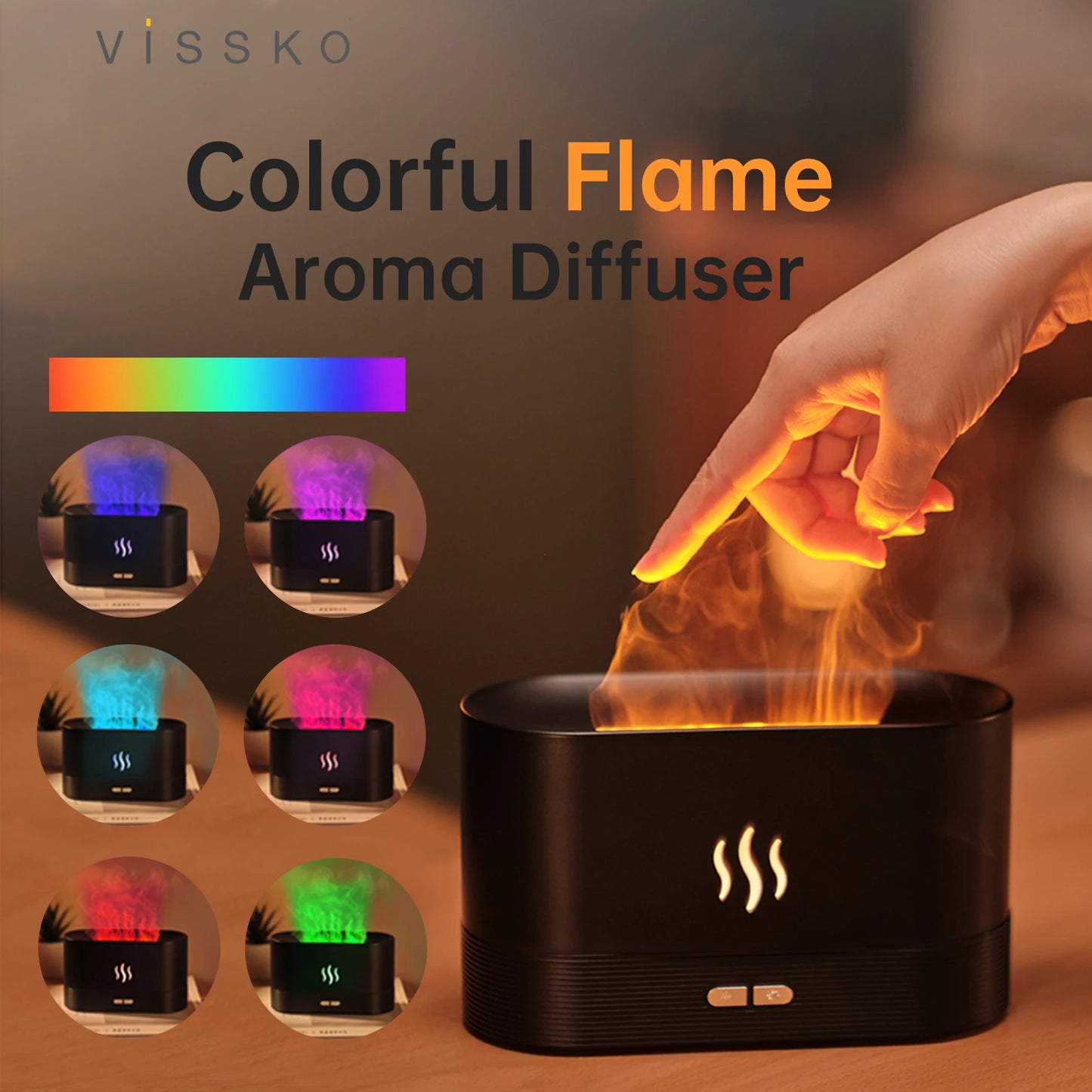 Vissko Aroma diffusore di fiamma a 7 colori umidificatore d'aria da 180ML aromaterapia ad ultrasuoni Cool Mist Maker lampada a olio essenziale Difusers
