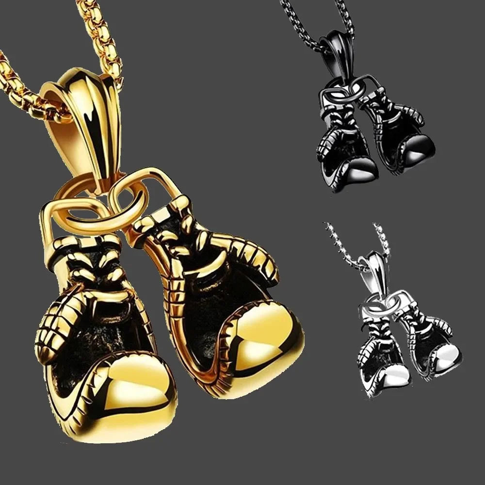 Collana a catena da uomo Hiphop Gioielli maschili fantastici Gioielli sportivi Fitness Collana con ciondolo doppio guanto da boxe