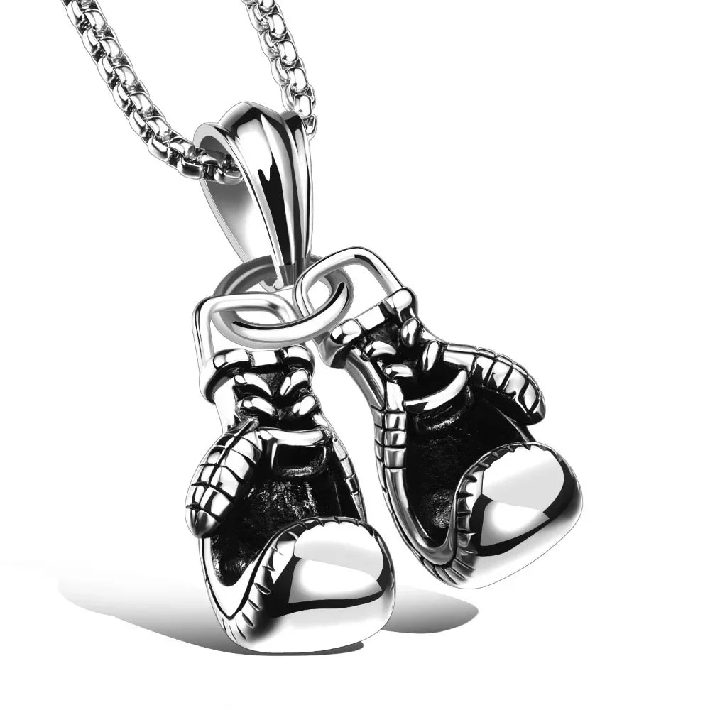 Collana a catena da uomo Hiphop Gioielli maschili fantastici Gioielli sportivi Fitness Collana con ciondolo doppio guanto da boxe