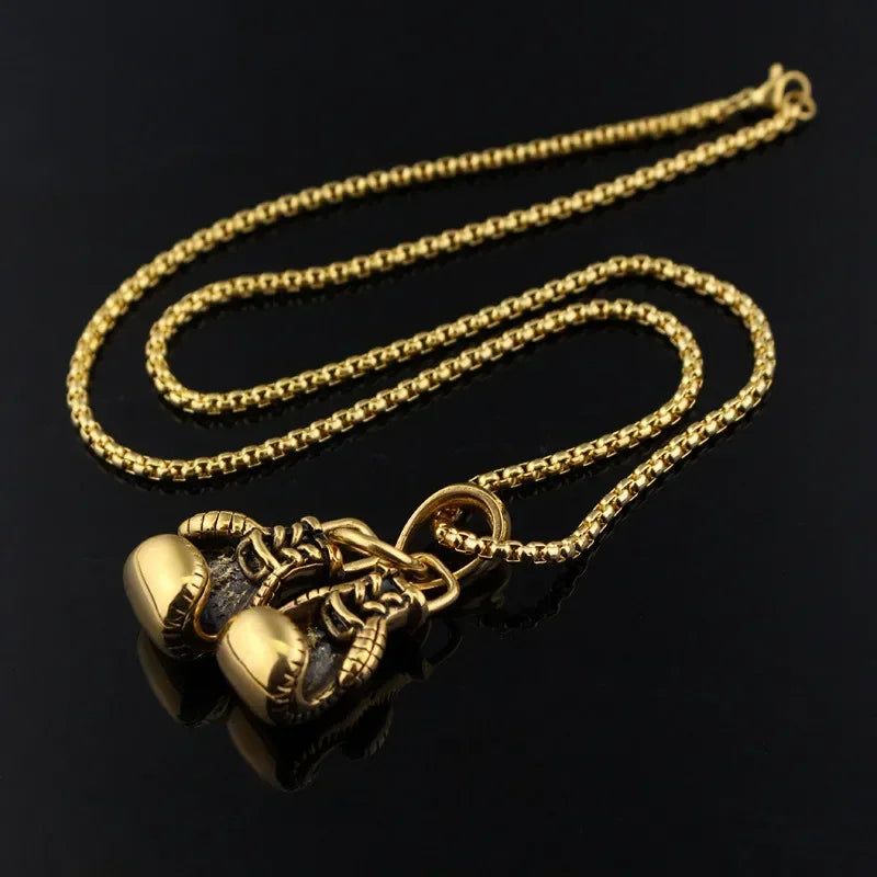 Collana a catena da uomo Hiphop Gioielli maschili fantastici Gioielli sportivi Fitness Collana con ciondolo doppio guanto da boxe