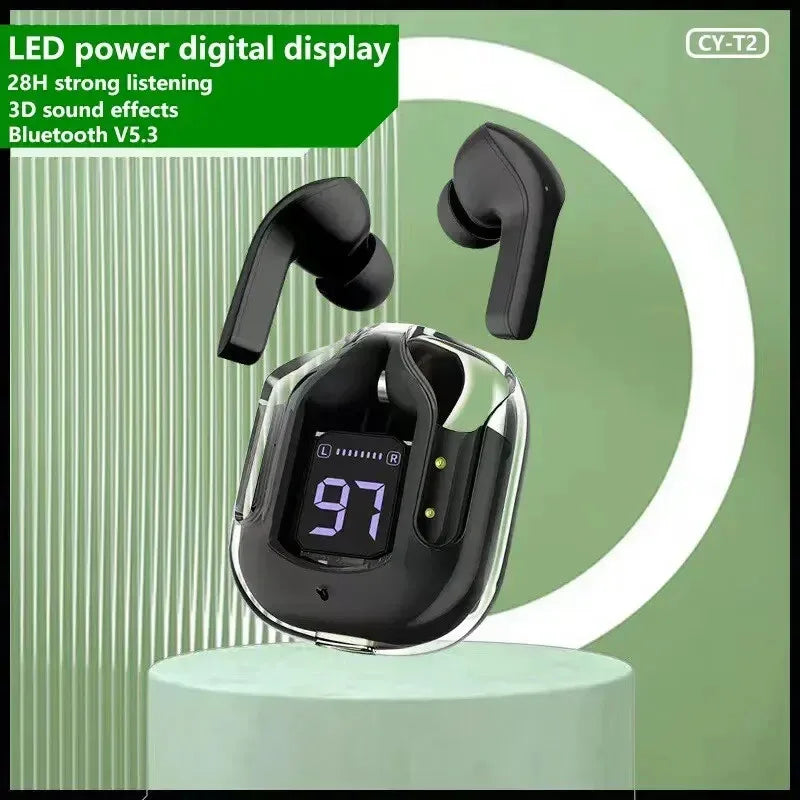 Auricolare Bluetooth Wireless T2 originale cuffie HIFI trasparenti LED Power Display digitale