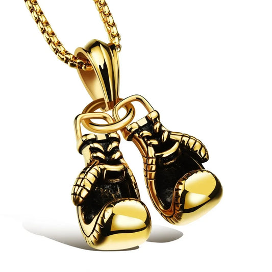 Collana a catena da uomo Hiphop Gioielli maschili fantastici Gioielli sportivi Fitness Collana con ciondolo doppio guanto da boxe