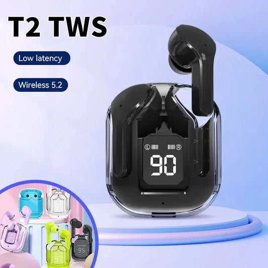Auricolare Bluetooth Wireless T2 originale cuffie HIFI trasparenti LED Power Display digitale